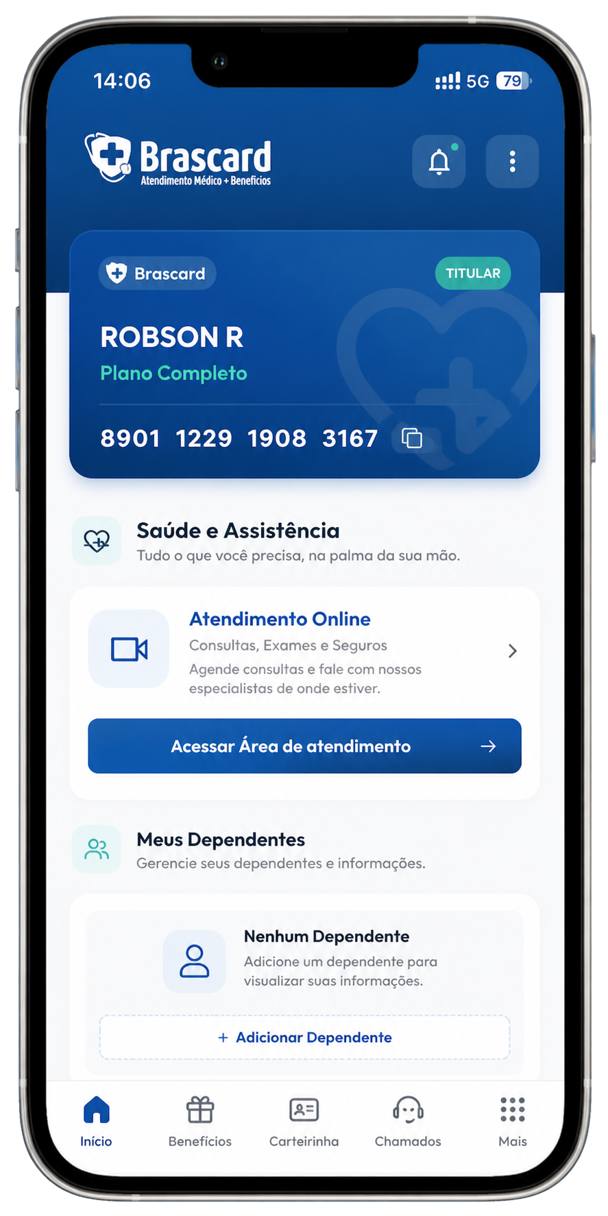 Tela do app Brascard mostrando carteirinha do titular