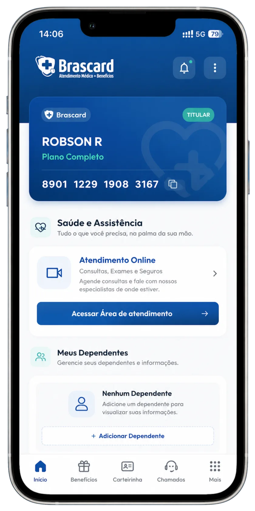 Tela do app Brascard mostrando carteirinha do titular